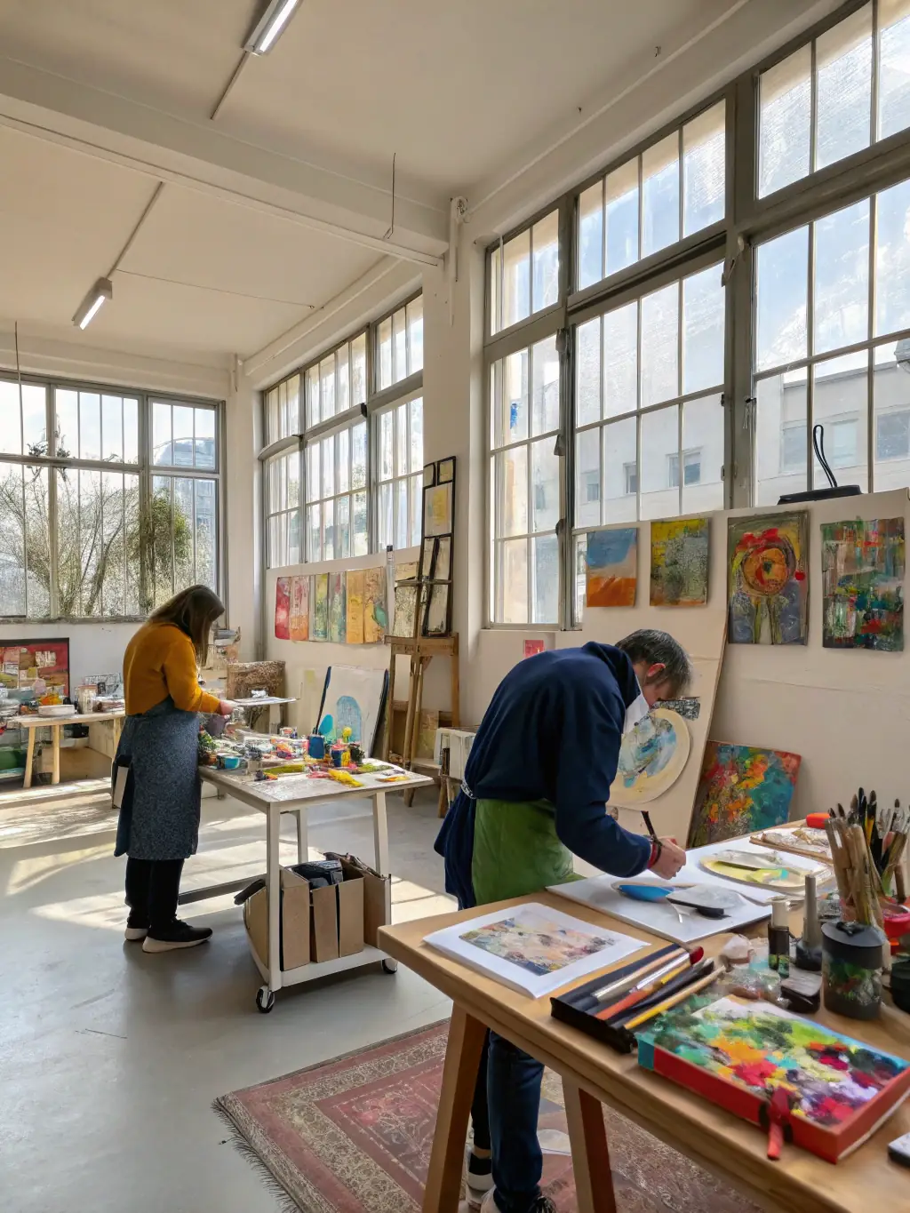 A creative workspace with art supplies and digital design tools, representing the arts and design courses offered by Infiniversia.